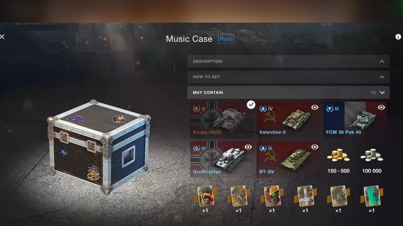Opening 100 Music Case. Burning Gears WoT Blitz
