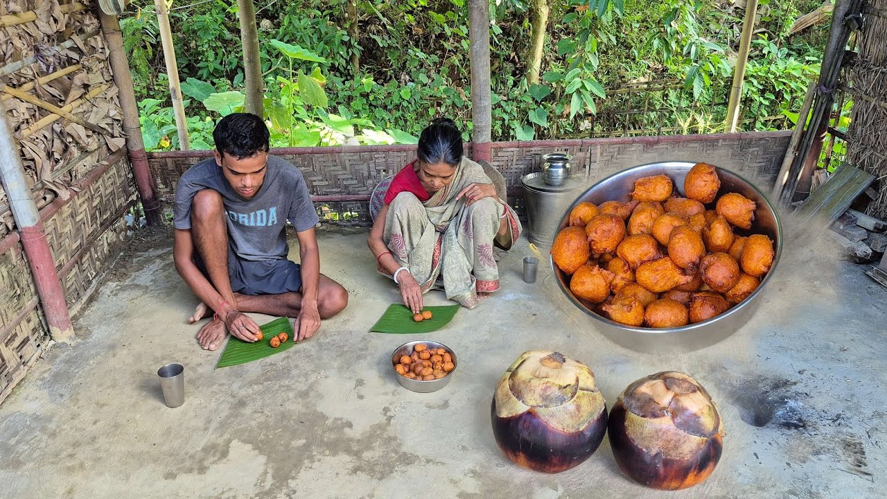 How Village Mother & Son Make Delicious PLAM FRUIT FRITTERS In Traditional Way | Tasty Rural Snacks