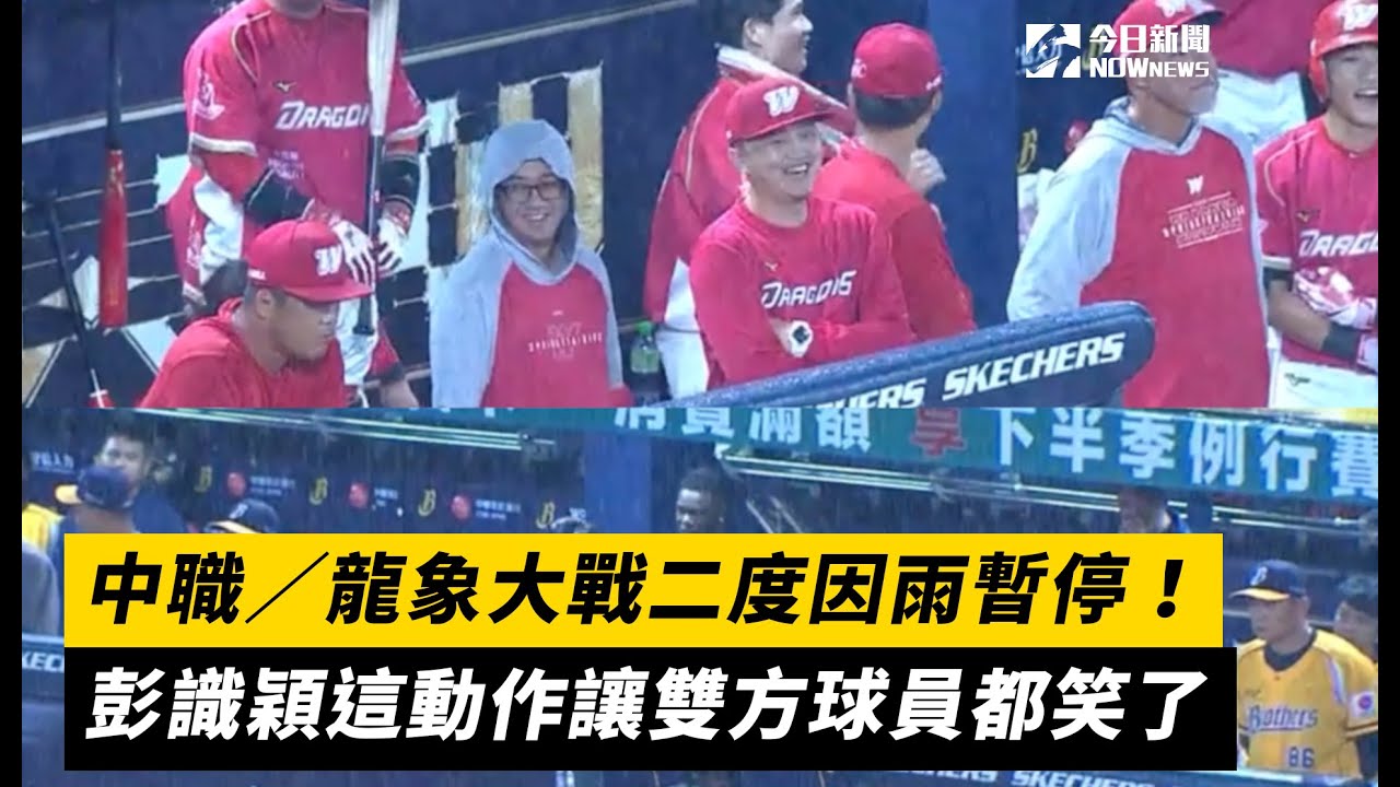 中職／龍象大戰二度因雨暫停！彭識穎這動作讓雙方球員都笑了｜NOWnews