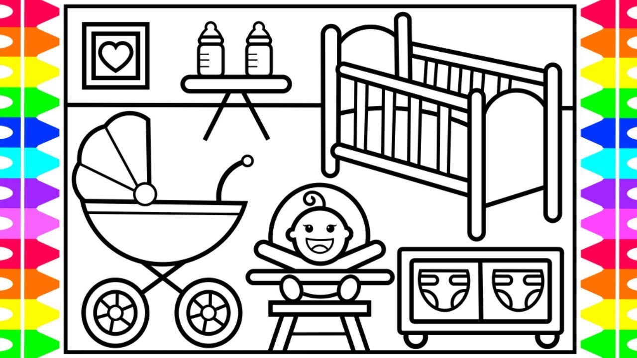 How to Draw a BABY DOLL Playset for Kids 💜💖💛Baby Doll Playset Drawing and Coloring for Kids