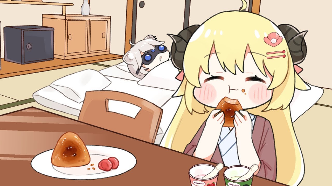 Watame eats up the supper while Sisiron is sleeping like a log  [Animated Hololive/Eng sub]