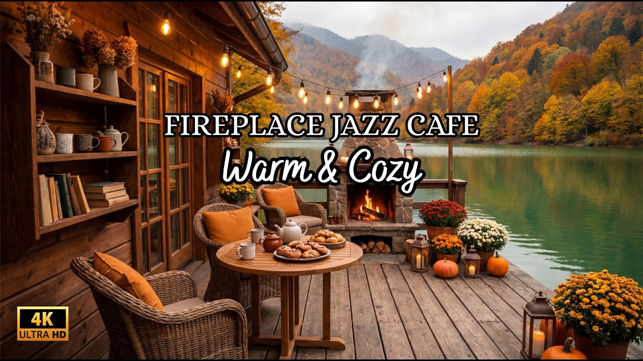 🔥 Warm Fireplace Jazz 🎷 Cozy Autumn Evening by the Lake ☕ Relaxing Cafe Music