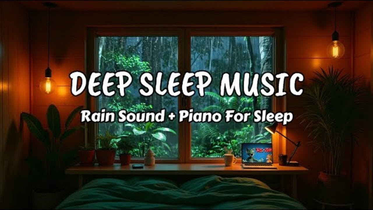 Soft Rain and Piano in Cozy Bedroom at Night - Deep Sleep Music to Ease Stress and Quiet the Mind