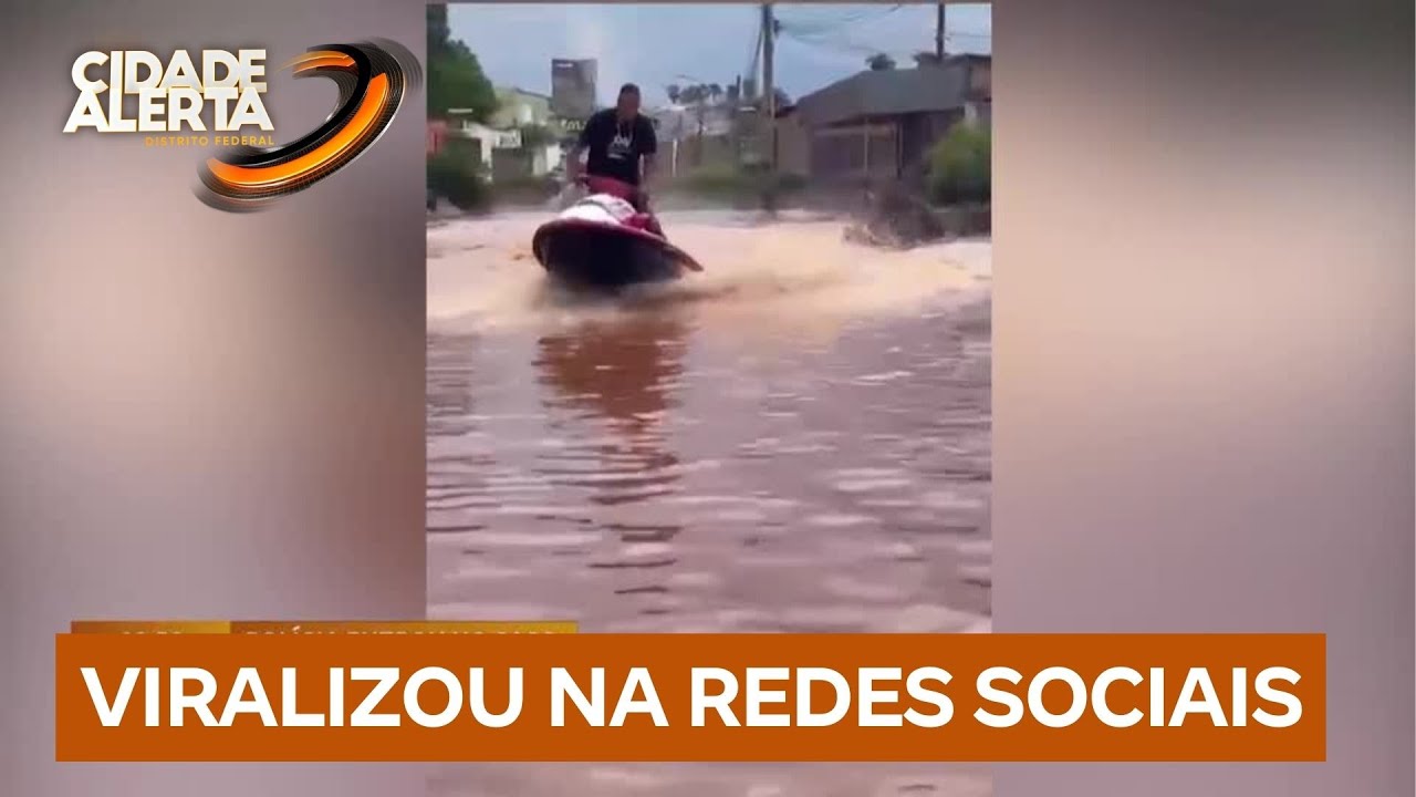 Protesto inusitado: homem usa jet ski durante enxurrada em Planaltina de Goiás | Cidade Alerta DF