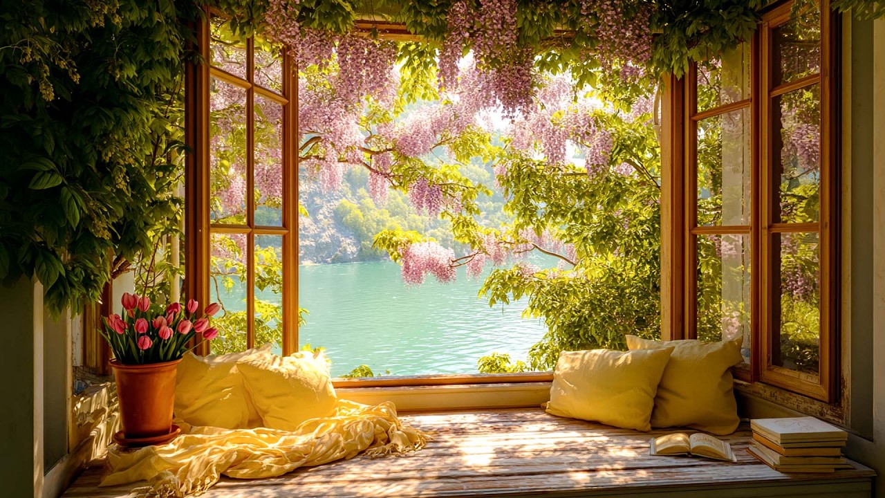 Let Spring Heal you by the Lake ☀️ Gentle Birds, Flowing Water & Cozy Window Ambience Calm for Peace