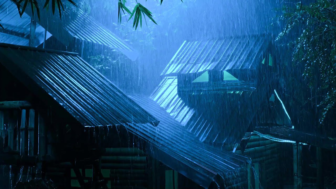 No Ads Rain Sounds for Sleeping – ASMR Heavy Night Rain on Tin Roof to Calm the Mind