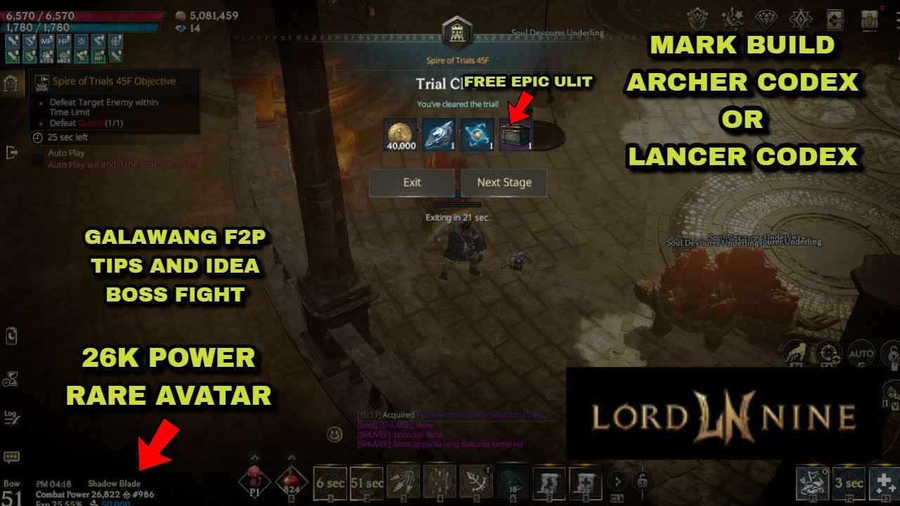 LORDNINE - SPIRE OF TRIAL 45F MARK BUILD 26K C.POWER (FREE EPIC)