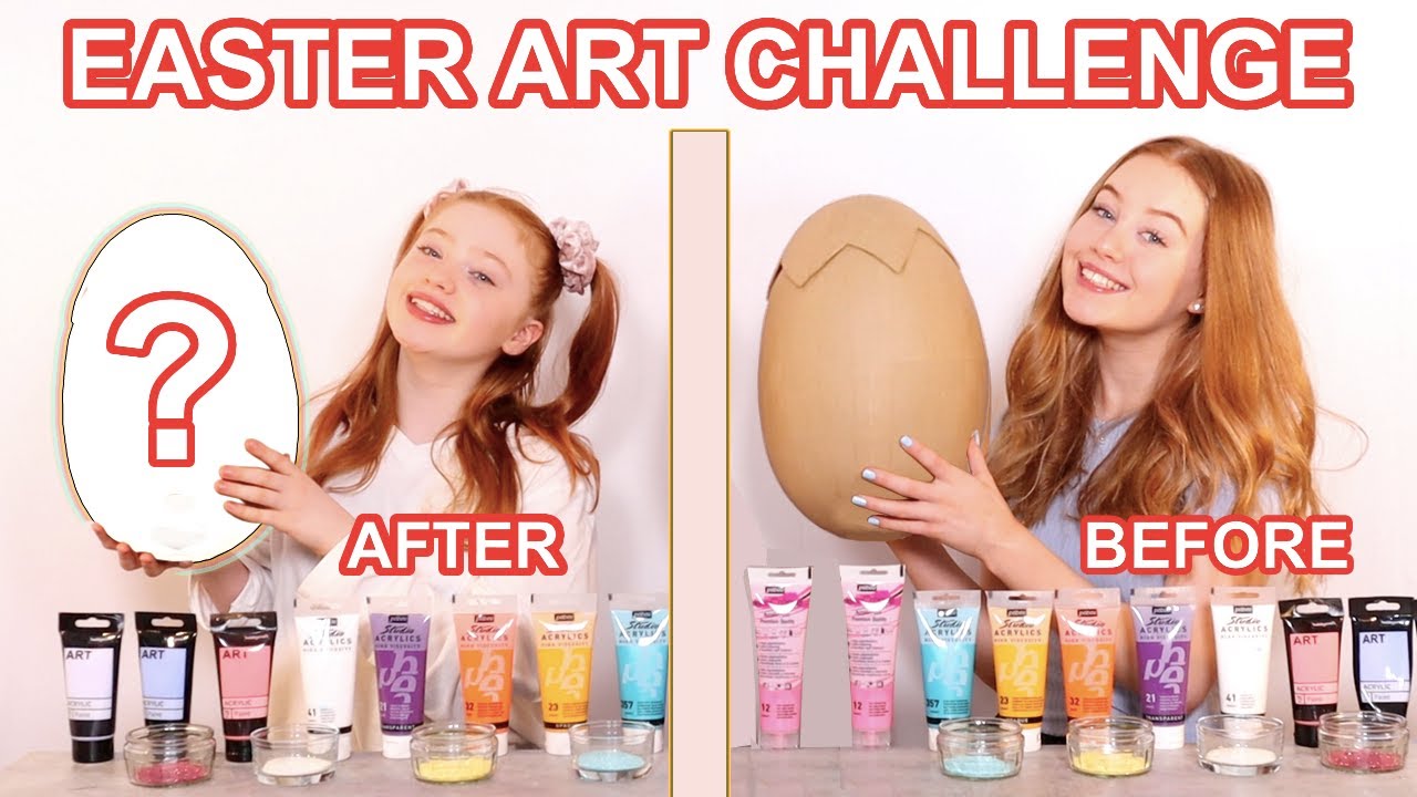 TWIN TELEPATHY 3 COLOR PAINT & MARKER *DIY Easter Art Challenge | Sis Vs Sis | Ruby and Raylee
