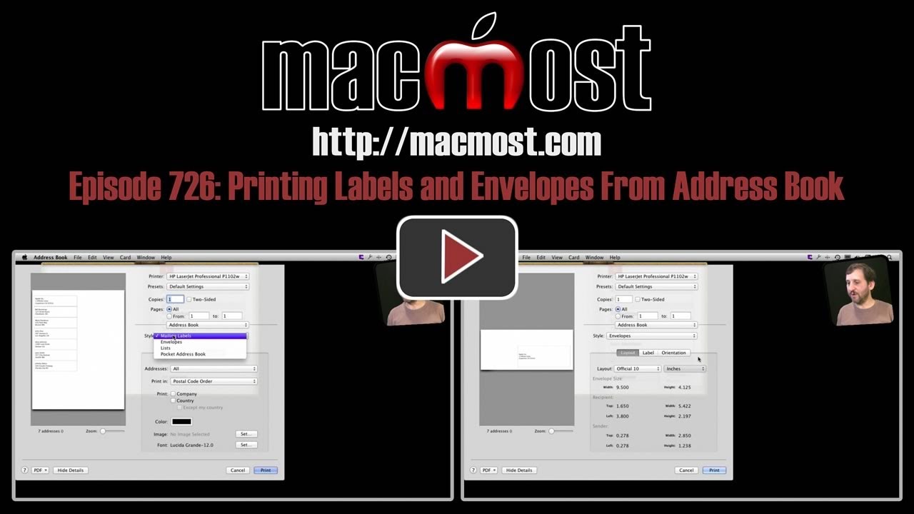 Printing Labels and Envelopes From Address Book (MacMost Now 726)