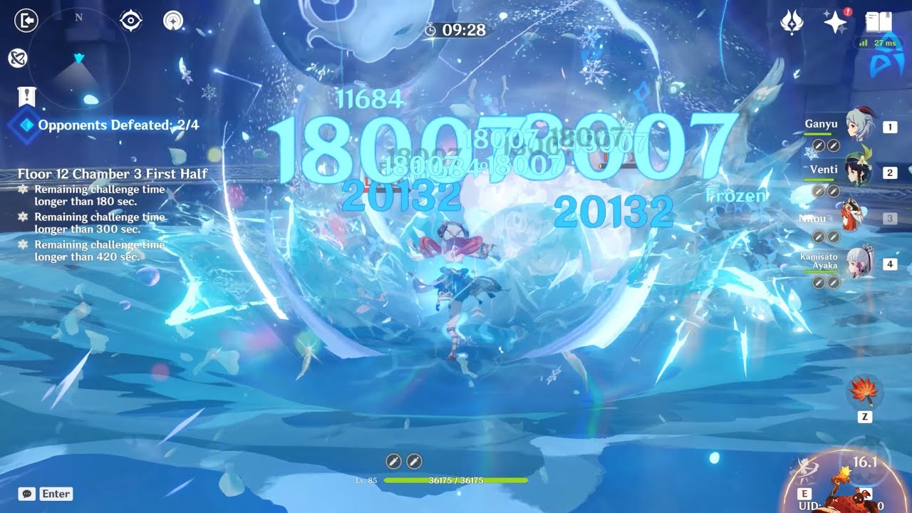 C0 Nilou Freeze team with Ayaka, Ganyu, Venti - Spiral Abyss Floor 12 (4* weapons)