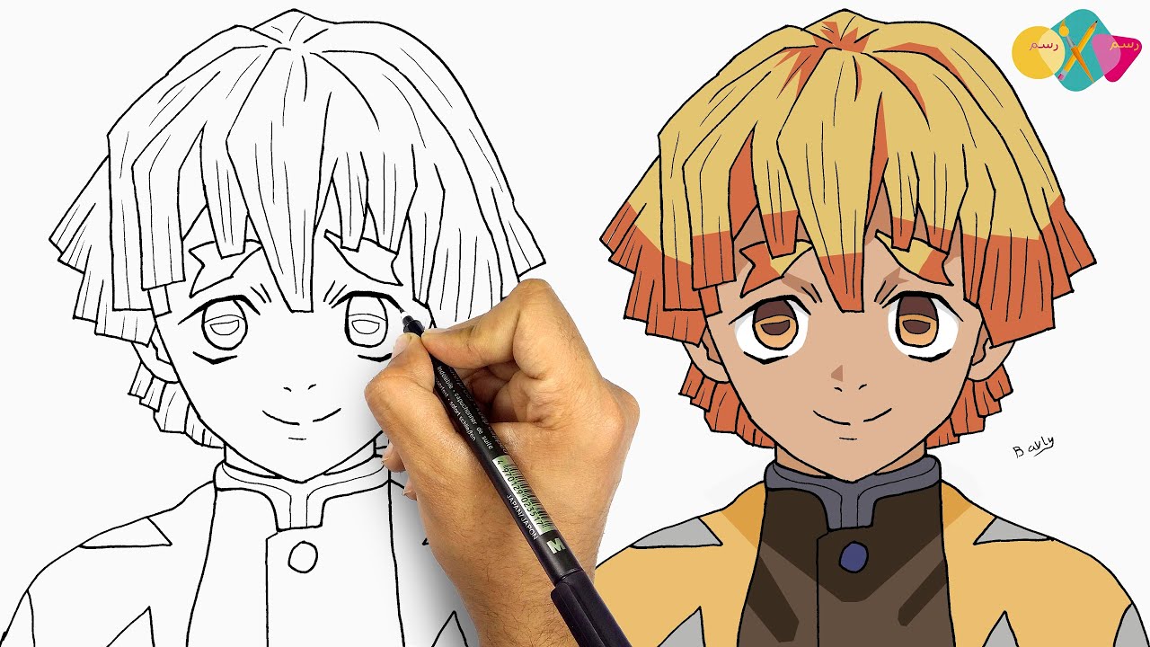 رسم انمي قاتل الشياطين زينتسو || تعلم كيفية و طريقة رسم زينتسو من انمي قاتل الشياطين