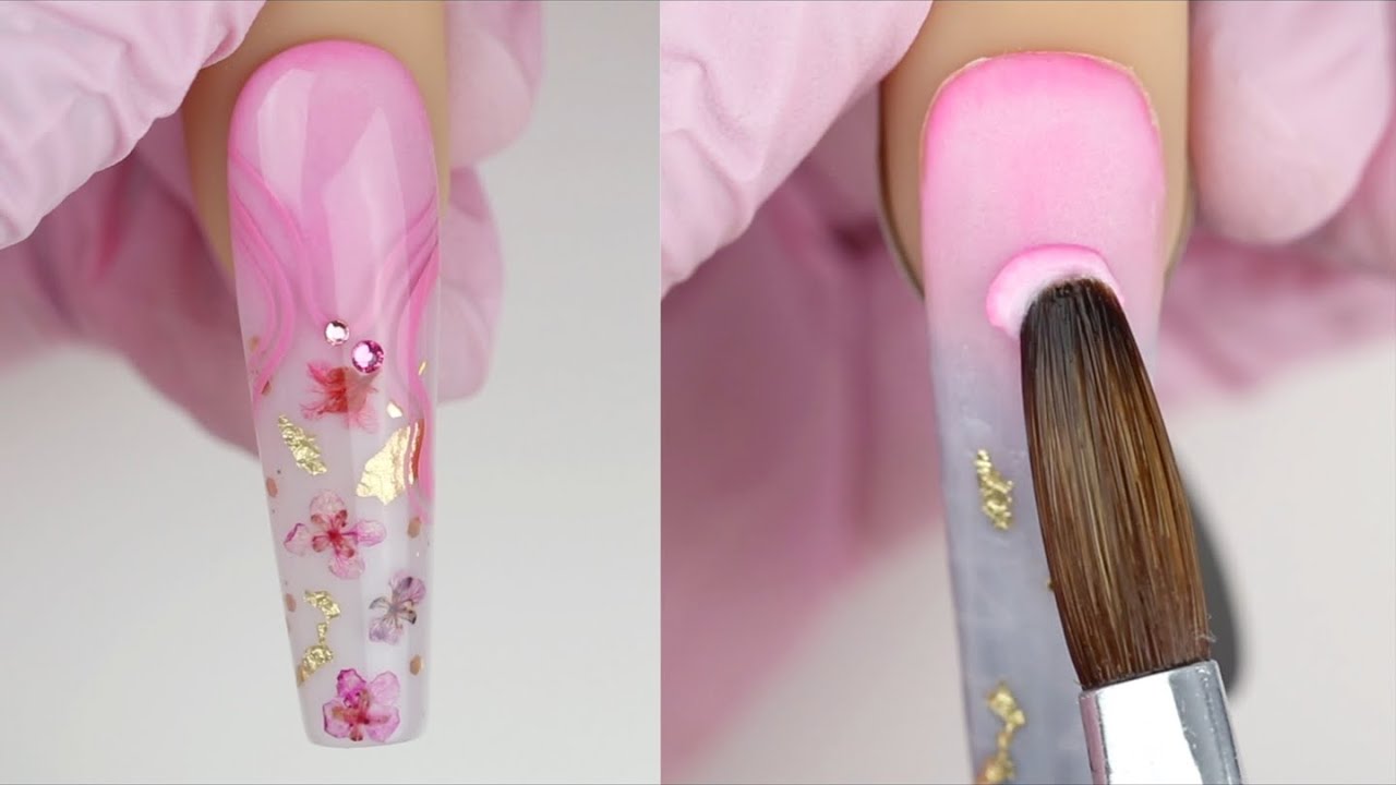 Uñas Acrilicas con Flores Secas 💅🏻✨ Nail Art
