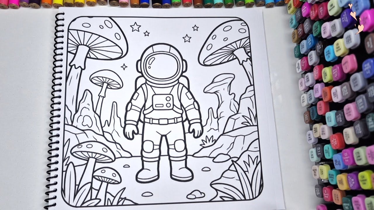 ASMR Color with Me | Cute Astronaut in Mushroom Forest | Cozy Relaxing Coloring