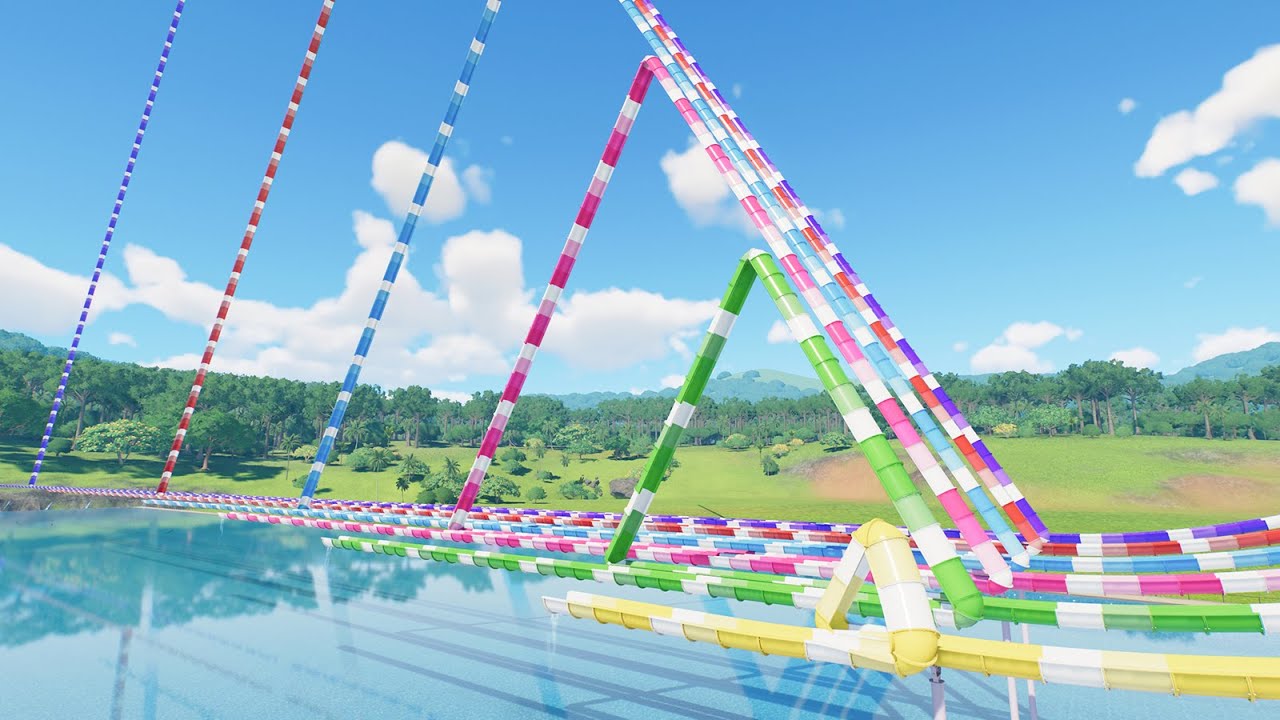 Tiny Small Large Huge Gigantic Triangle End Water Slides - Planet Coaster 2