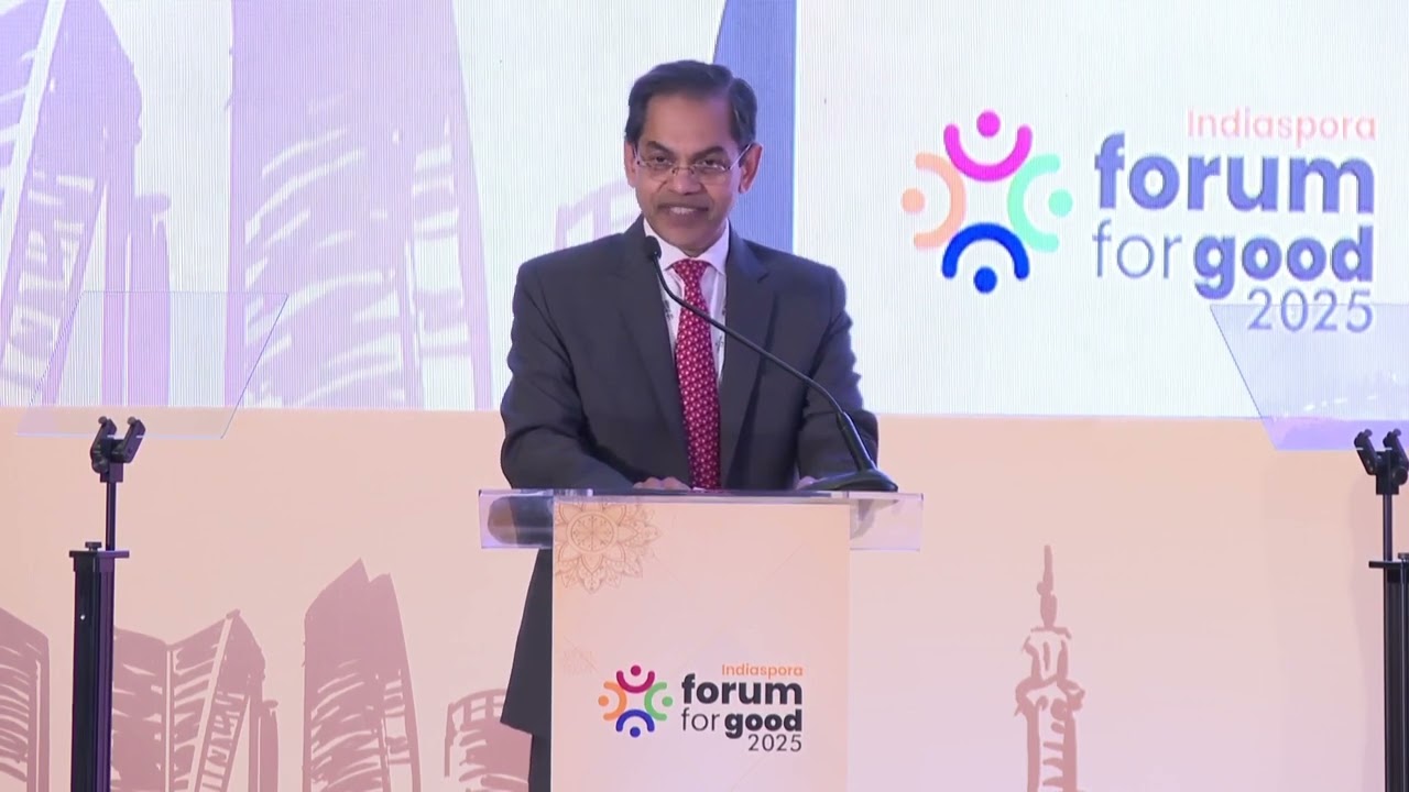 Indian Ambassador to the UAE Sunjay Sudhir, speaks at the Indiaspora Forum For Good