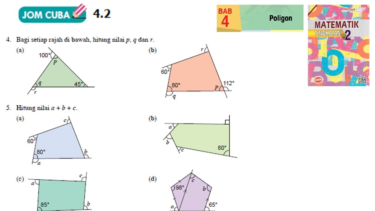 KSSM Matematik Tingkatan 2 Bab 4 poligon jom cuba 4.2 no4 no5 buku teks form2