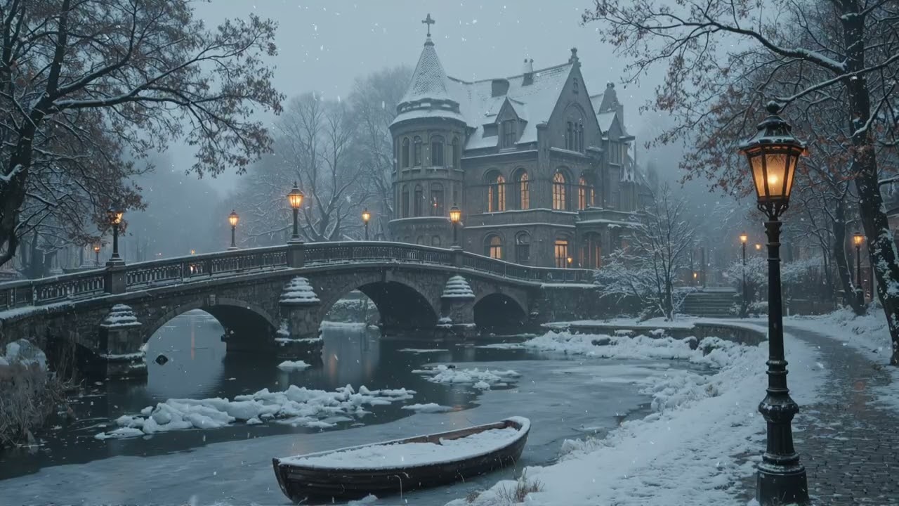 Quiet Winter Manor by the Frozen River | Dark Academia Ambience for Writing, Study & Focus