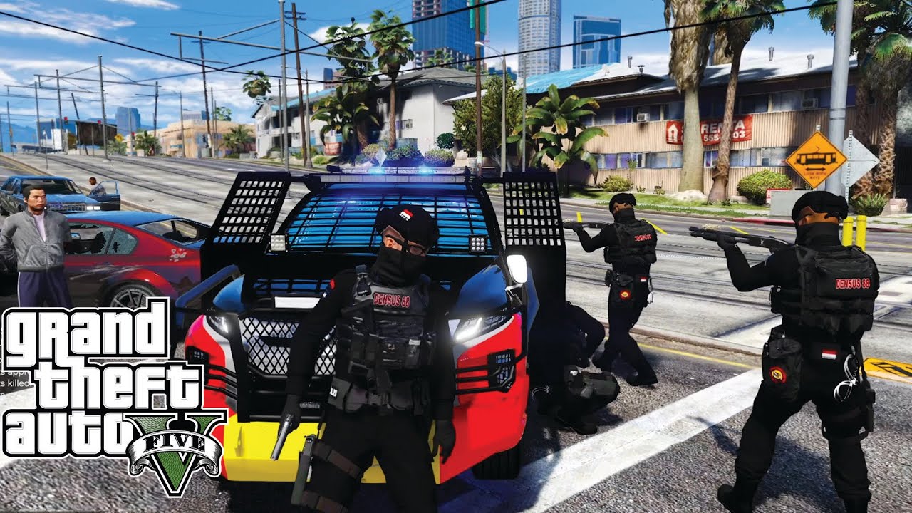 Patroli Pasukan Densus88 Diserang Gangster Bersenjata || GTA 5 Mod Polisi Indonesia
