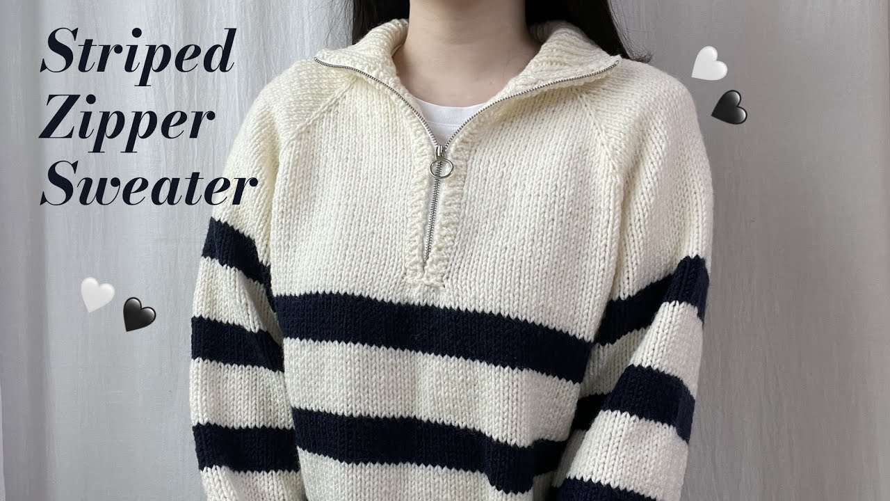 (1) 대바늘 줄무늬 지퍼 스웨터 만들어보아요:) Knit striped zipper sweater tutorial