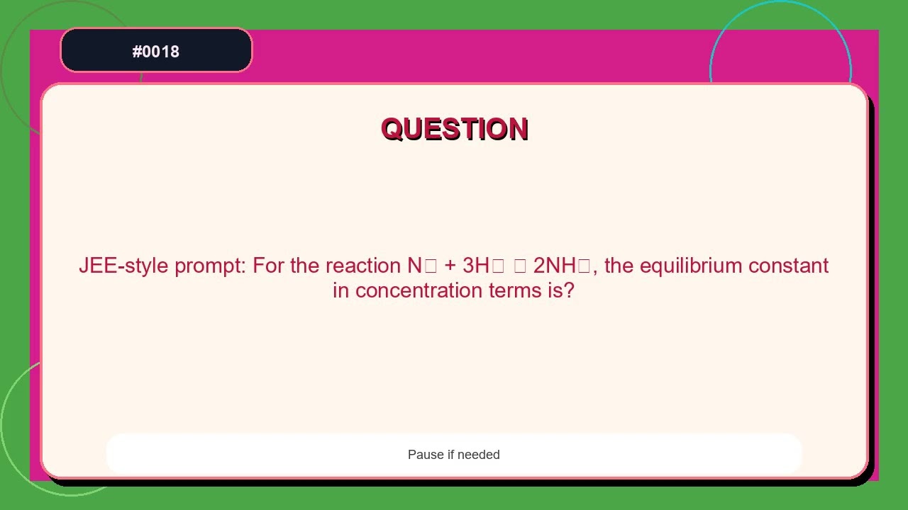 JEE Chemistry Mock Test Questions Set 0018 | Equilibrium Practice