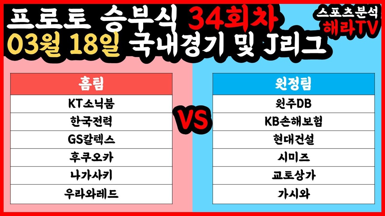 국내경기및축구분석 03월 18일 KBL 국내농구분석 V리그 국내배구분석 J리그 일본축구분석 스포츠분석 승부식 승무패 프로토 토토