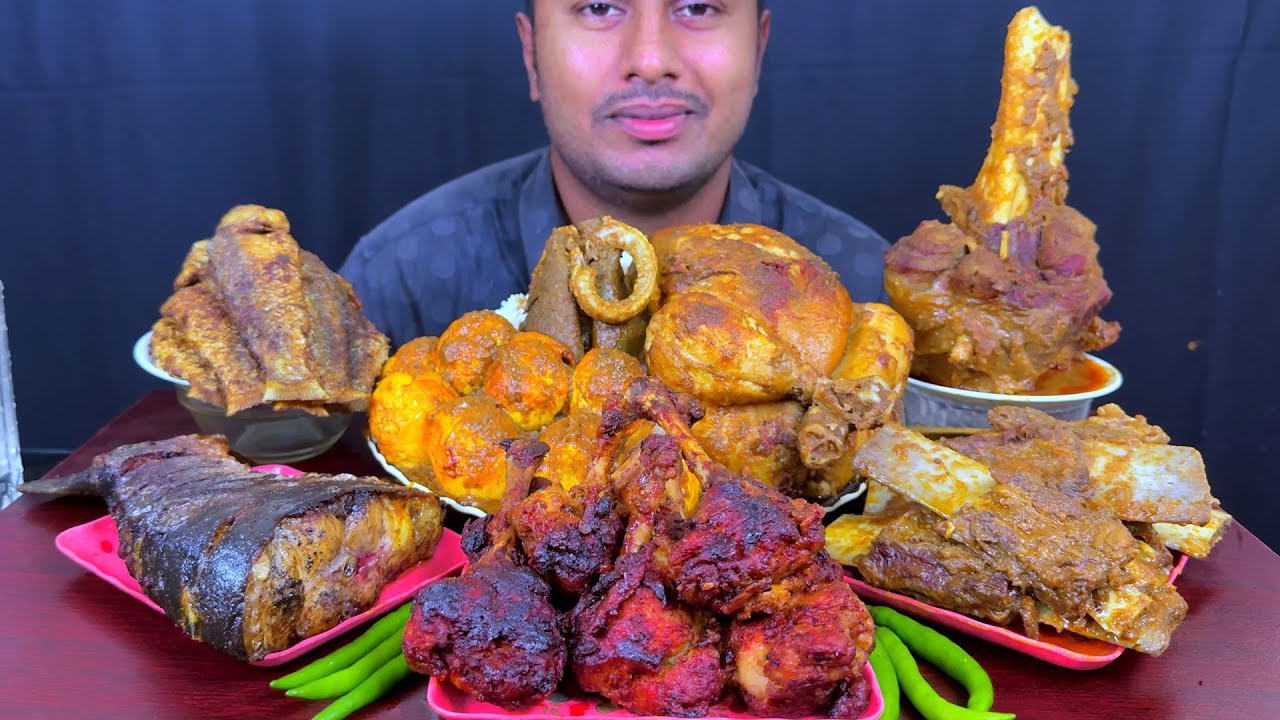 Eating Spicy Whole Chciken Curry, Chicken Lolipop, Fish Fry, Buffelo with Rice || Eat with SUMON