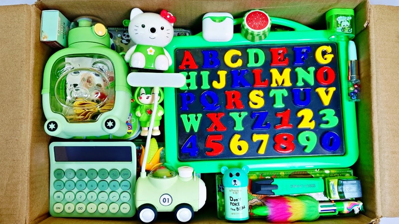 Unboxing Modern grren stationery collection - sketch pen, Password lock pencil box, pen holder, tape