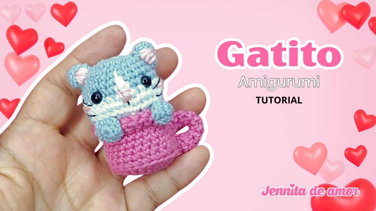 GATITO EN TAZA Llavero Patrón en Video Español e Ingles- Amigurumi Tutorial