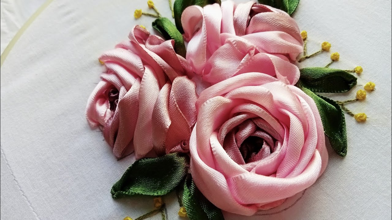 Rosa ribbon embroidery Design|Thêu ruy băng hoa hồng