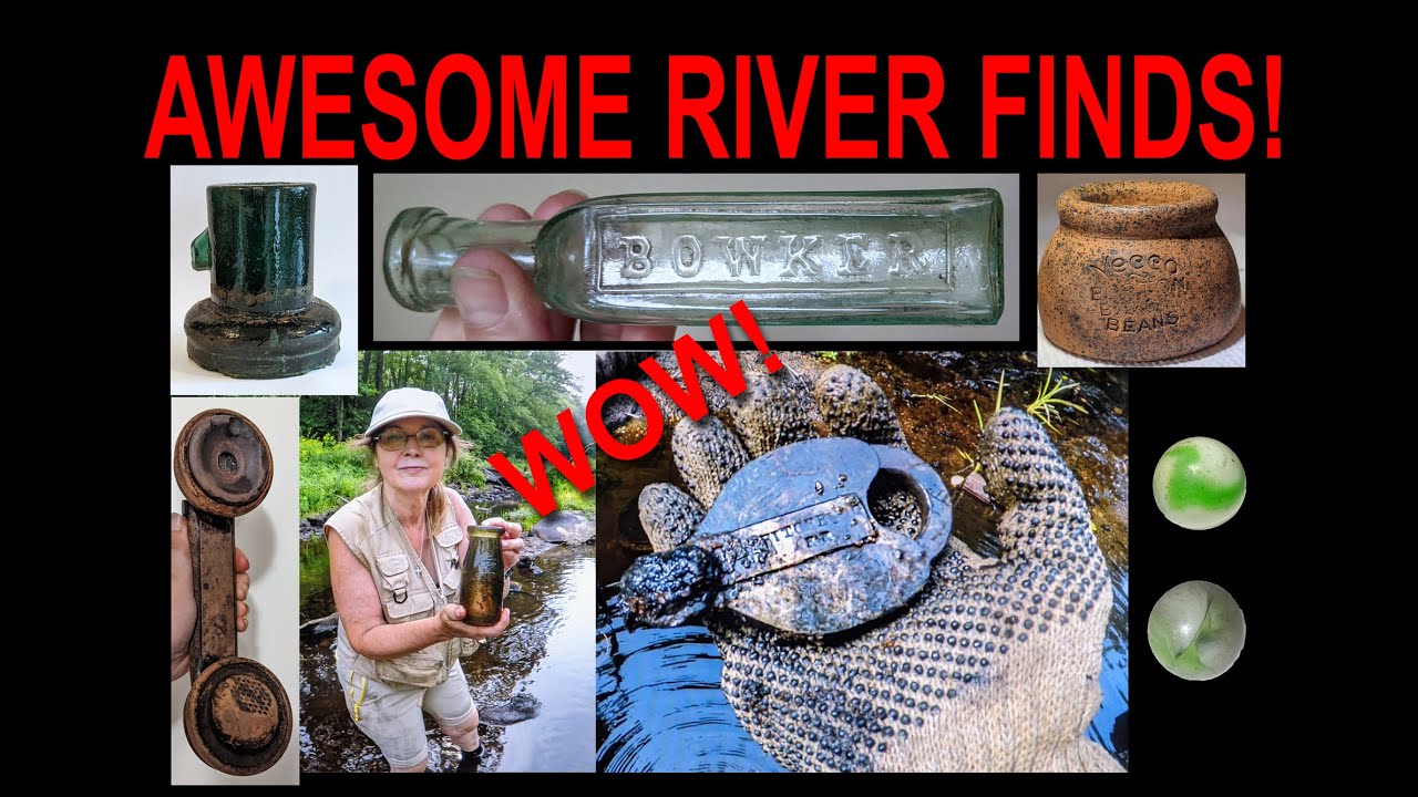 R.R. PADLOCK, AWESOME INSULATOR, MUDLARKING FINDS! BOTTLES, MARBLES, & MORE w MASS RIVER PICKERS!