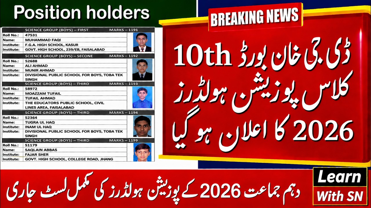BISE DG Khan 10th Class Top Position Holders 2026 | Matric Merit List & Toppers