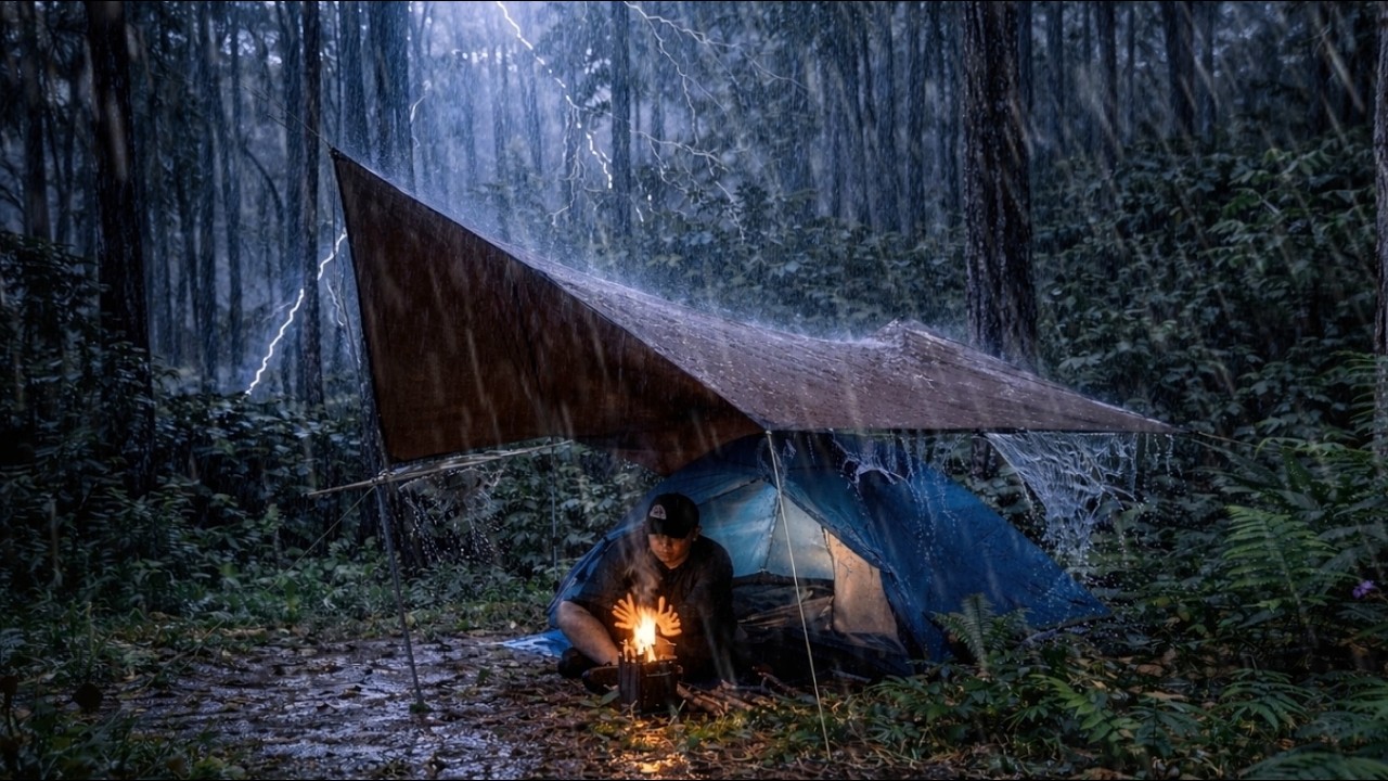⚡ EXTREME SOLO CAMPING IN A VIOLENT STORM — I GOT TRAPPED ALONE IN THE WILD FOREST ⛈️