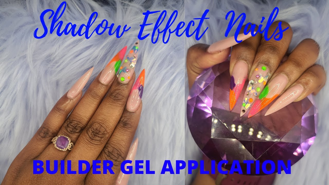 Shadow Effect Nails| Builder Gel Application|Vinyl Nail Stickers