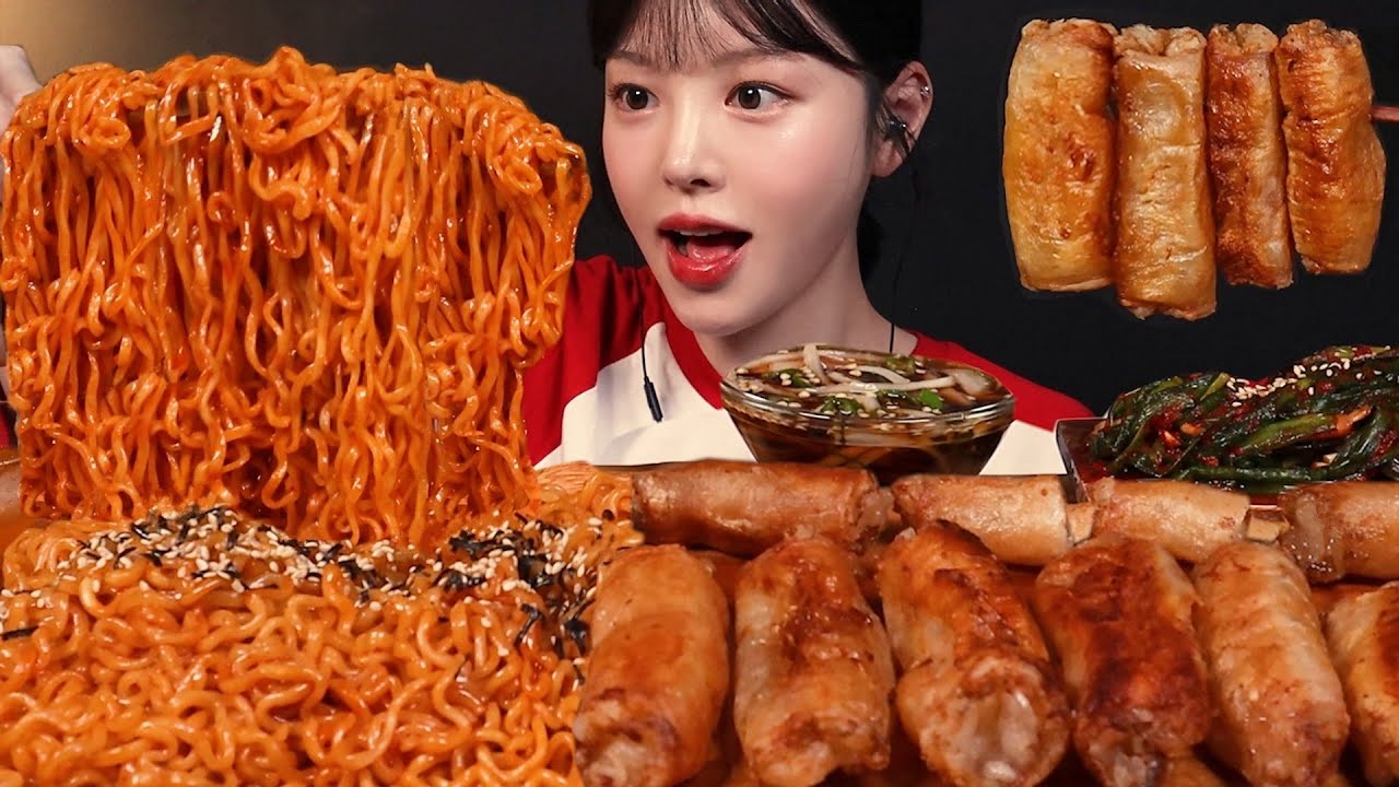 SUB)바삭 구운 통대창 먹방! 불닭볶음면에 파김치까지 대창 라면 레전드 꿀조합 리얼사운드 Intestines & Buldak Noodles Mukbang Asmr