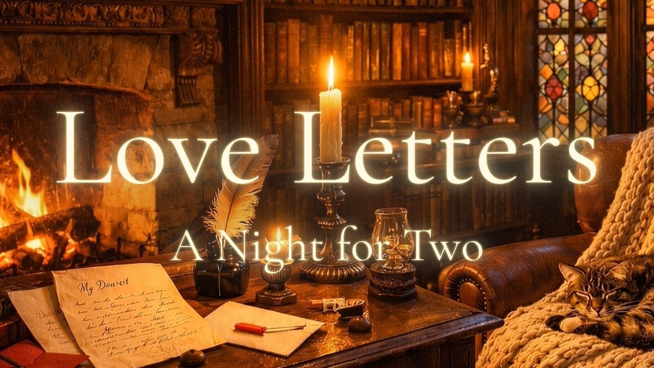Romantic Vintage Jazz & Fireplace in Cozy Library | Love Letter Ambience (432Hz) 3 Hours