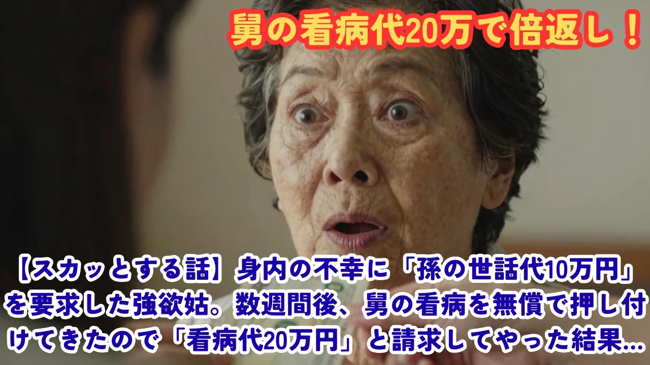 【スカッとする話】身内の不幸に「孫の世話代10万円」を要求した強欲姑。数週間後、舅の看病を無償で押し付けてきたので「看病代20万円」と請求してやった結果…