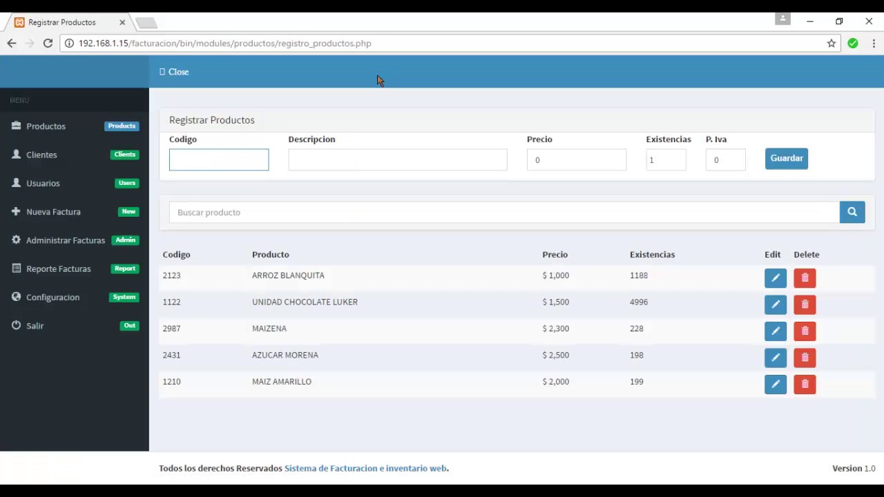 Sistema de facturación e inventario web