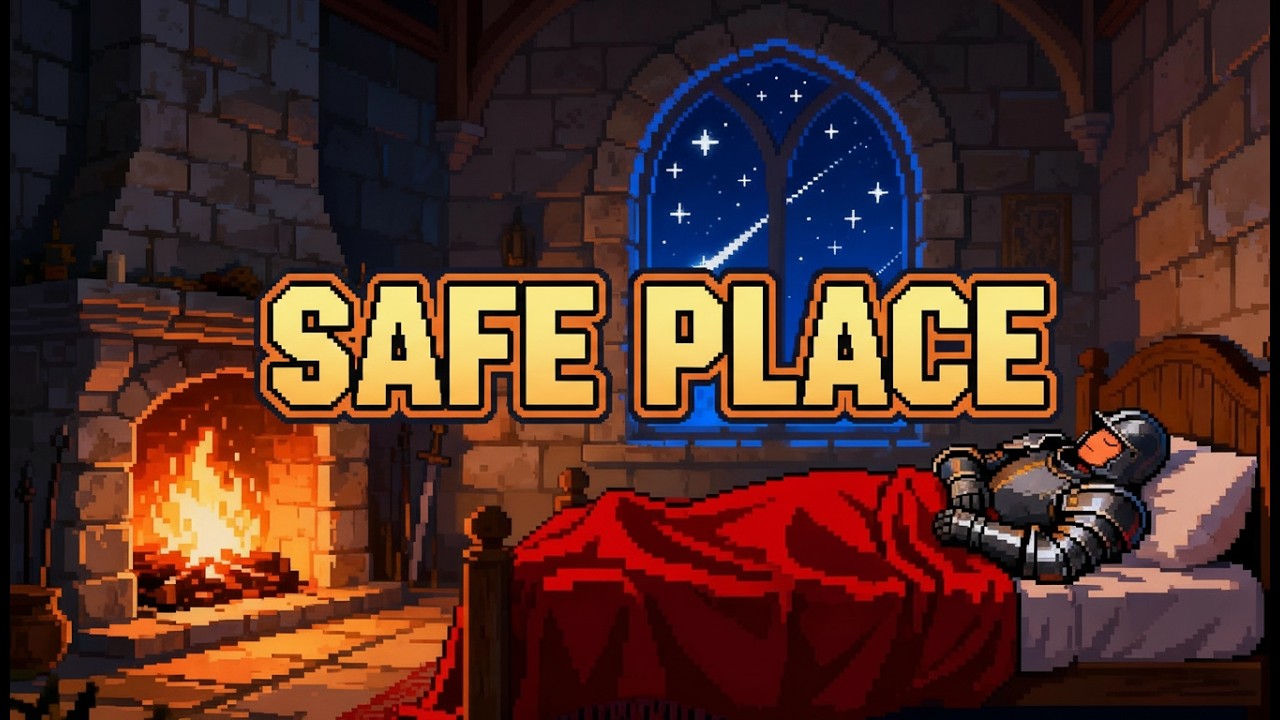 Cozy Medieval Knight's Chamber Ambience | Crackling Fireplace & Starry Night-4K Pixel Art Safe Place