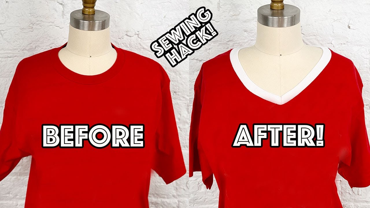 The Easiest Way To Change A Crew Neck T-shirt To a V-neck!