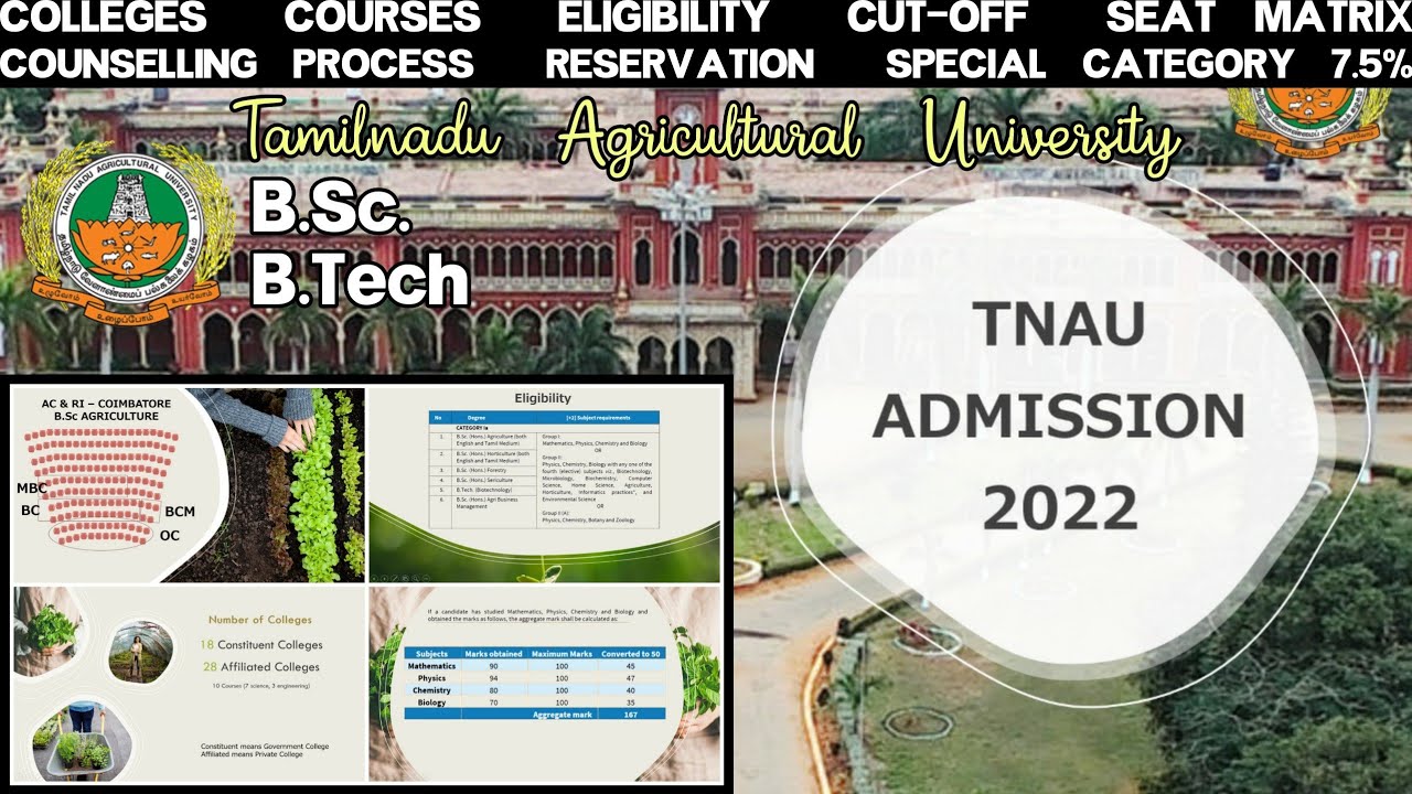 TNAU 2022 | TAMILNADU AGRICULTURE UNIVERSITY COUNSELLING 2022 | ADMISSION | SEATS |