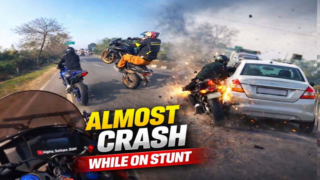 Almost crash 💔 || ￼ on road while stunt 😱