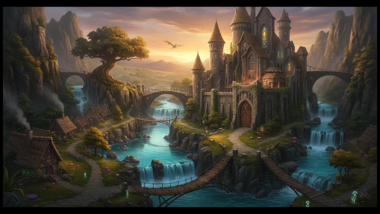 Enchanted Castle by the Waterfalls | Medieval Fantasy Music & Animated Ambience