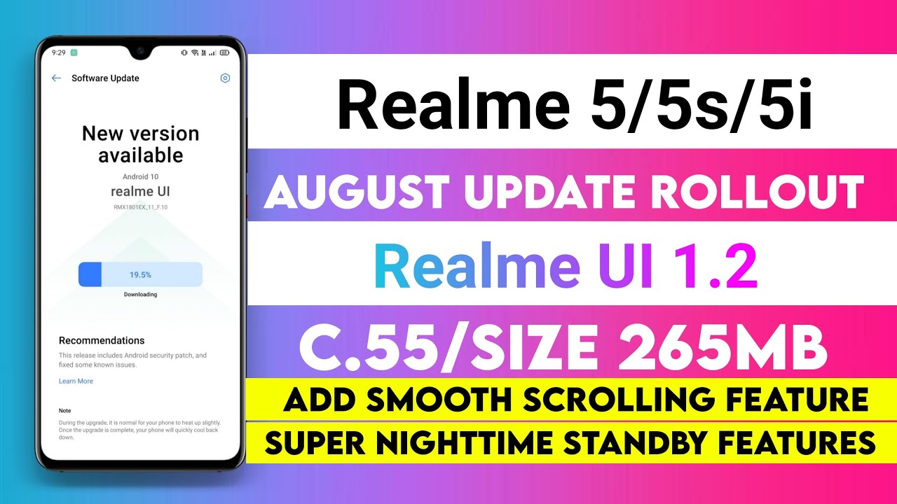 Realme 5/5s/5i August Update Rollout C.55 | Add smooth scrolling feature | super standby feature