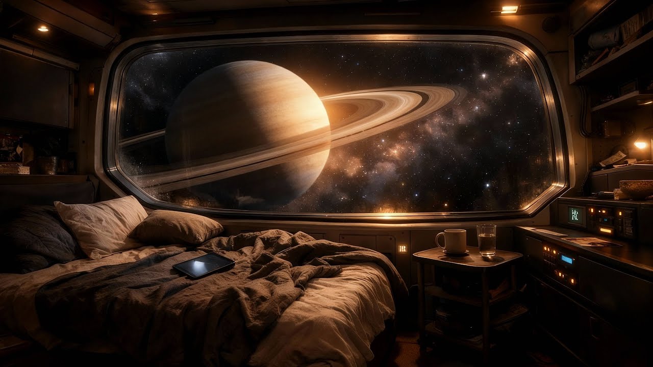 Space Cabin with Saturn View — Calm Sci-Fi Ambience 2H