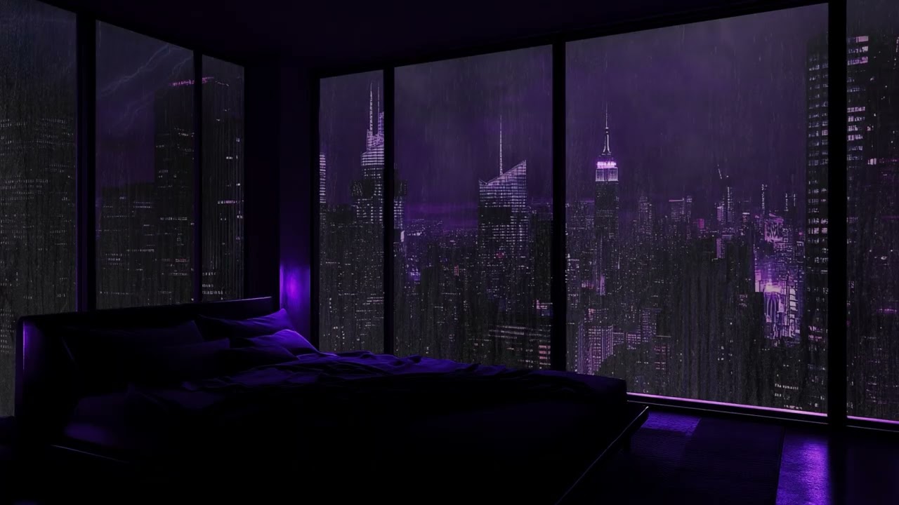 No Ads 🌧️ Rainy Night in a Cozy City Bedroom | Window Rain Sounds & Relaxing Ambience
