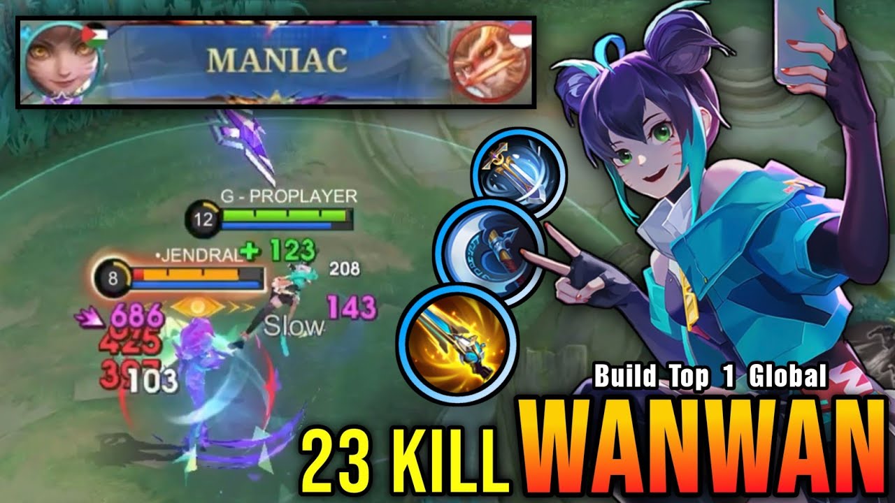 23 Kills + MANIAC!! Wanwan Monster Gold Laner (NEW BUILD) - Build Top 1 Global Wanwan ~ MLBB