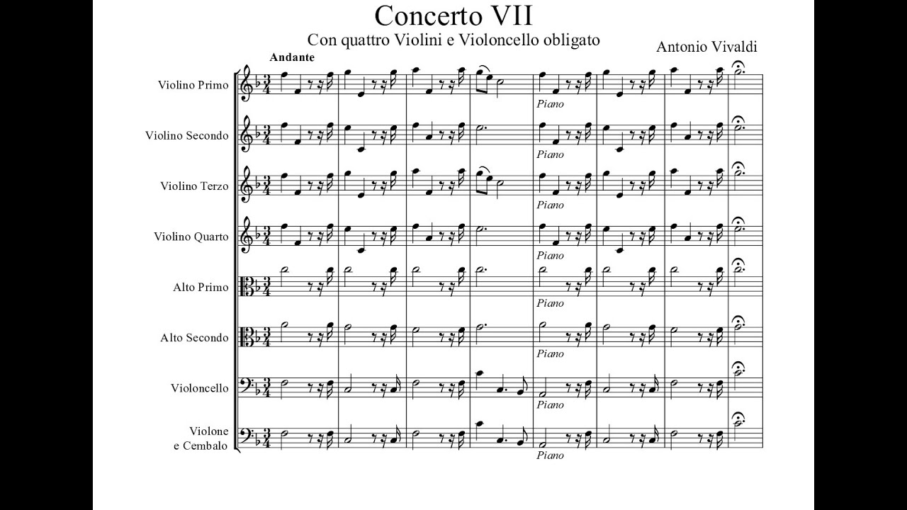 Antonio Vivaldi - Concerto in F major RV 567 (Sheet Music Score)