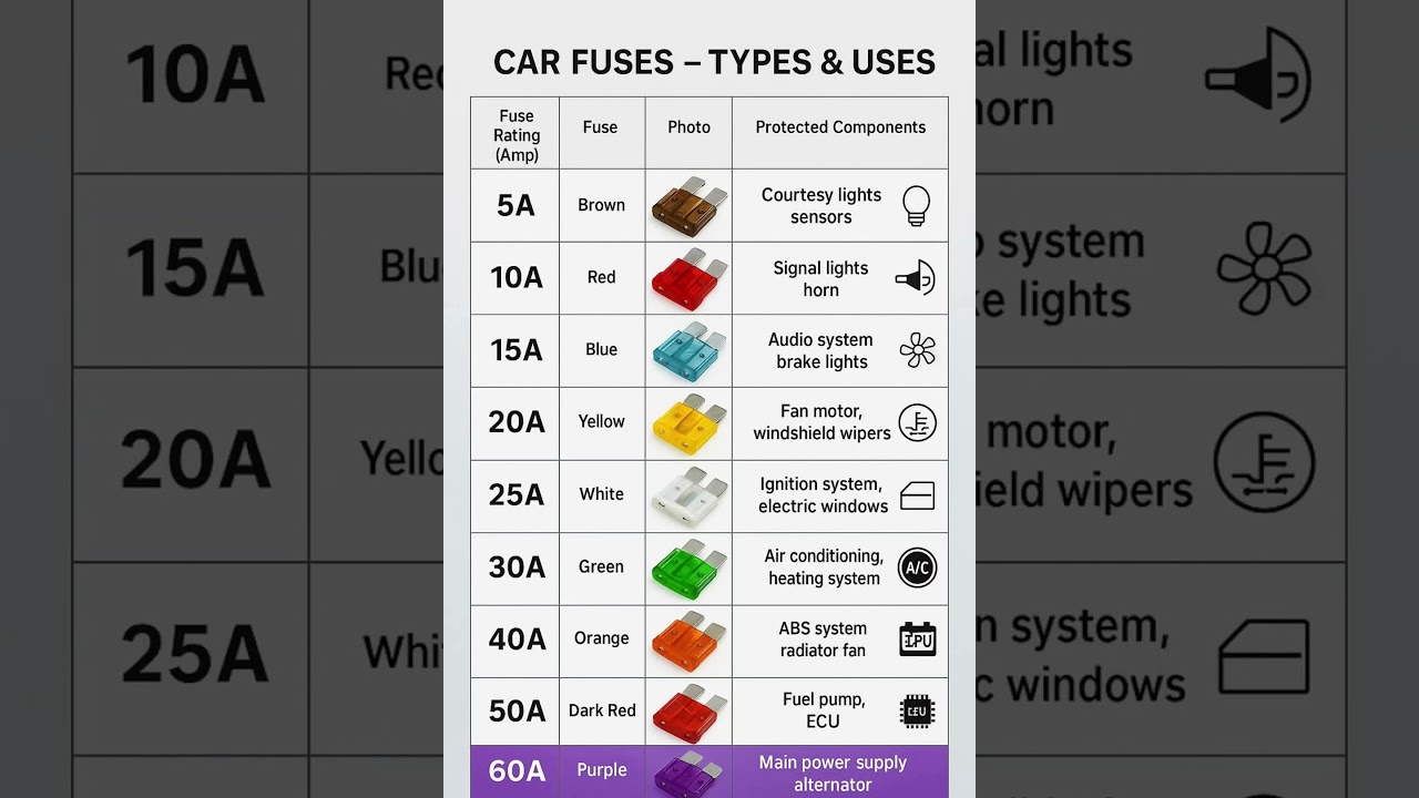 Car Fuse Types & Uses Explained | कार फ्यूज के रंग और काम | #Shorts
