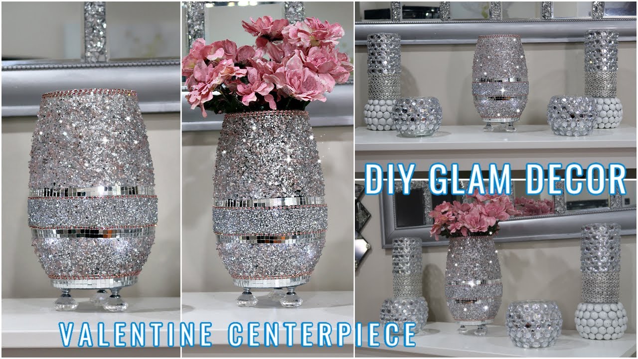 DIY GLAM HOME DECOR | DIY VALENTINE VASE/CENTERPIECE WITH CRUSH GLASS | DIY HIGH END ROOM DECOR 2021