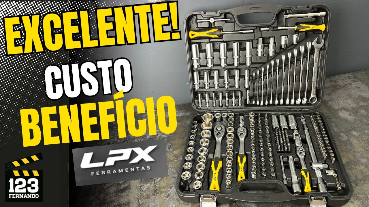 KIT DE CHAVES 216 PEÇAS LPX LP216F EM AÇO CROMO VANÁDIO E TRÊS PADRÕES DE CATRACAS, BITS E SOQUETES.